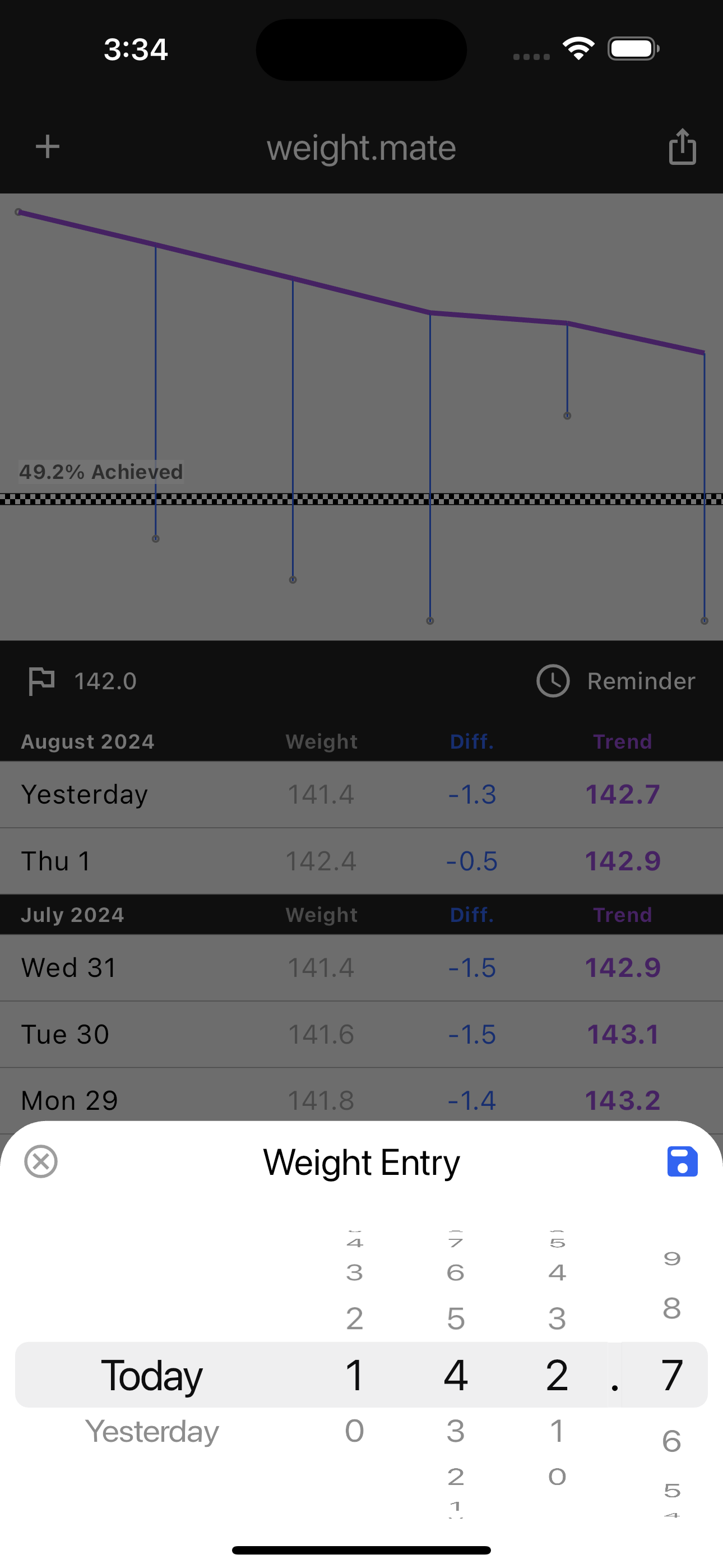 Adding a weight entry